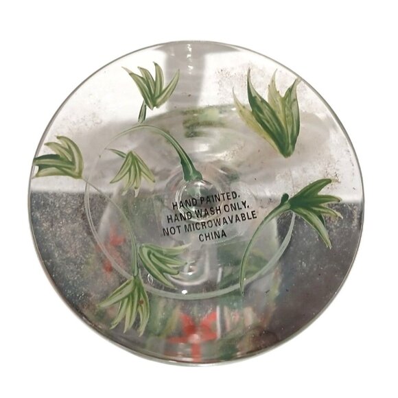 Hand Painted Poinsettia Stemmed Wine Glass Set Of 2 Holly Christmas Festive Lot - Picture 5 of 5